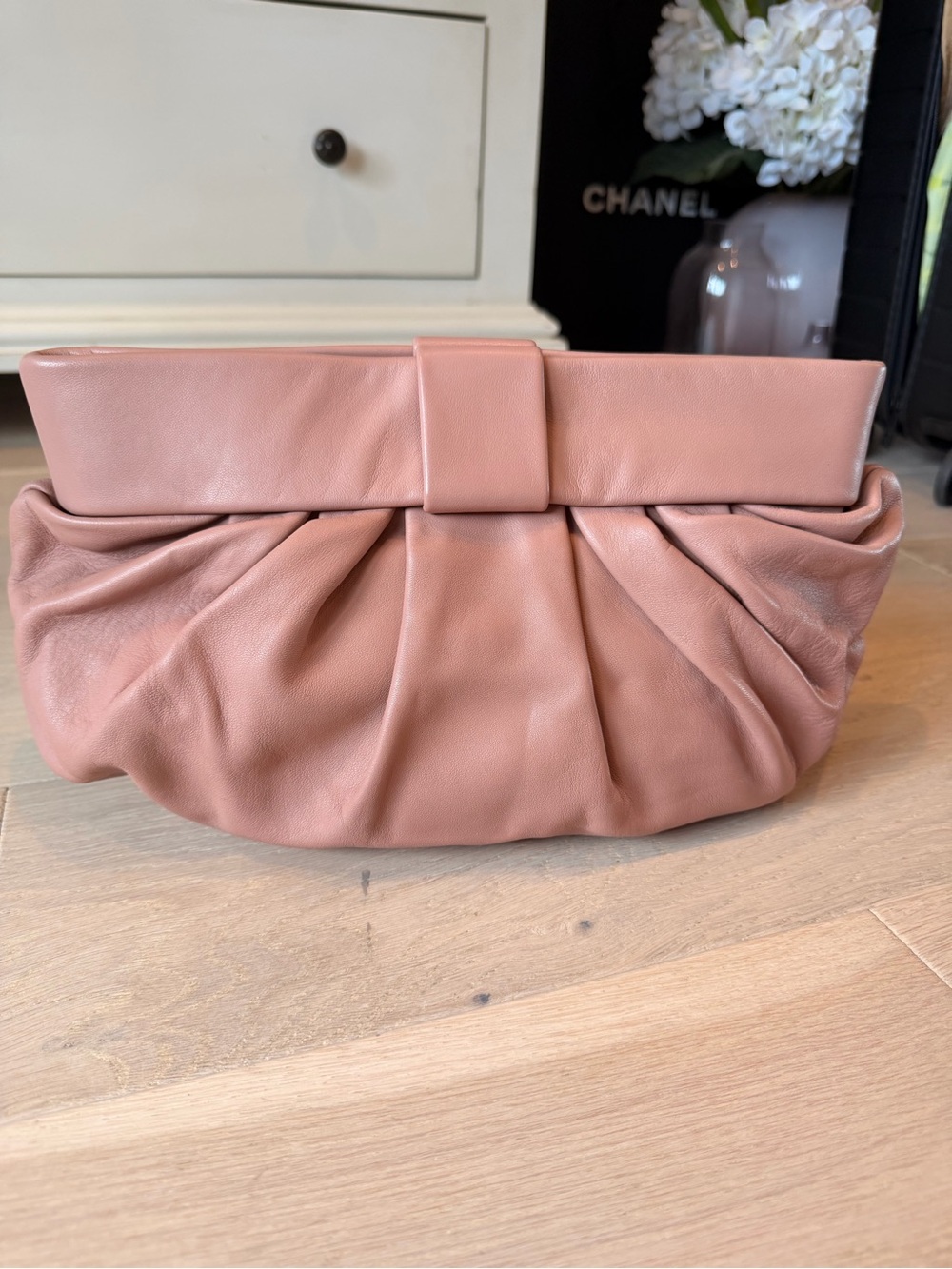 Authentic Valentino Red-Soft Pleated Leather Clutch - Dusty Rose